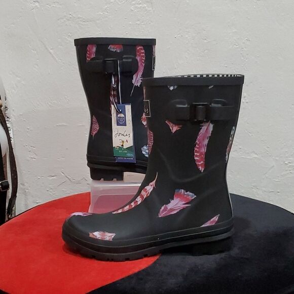 Joules Molly Welly Rubber Rain Boots in Feather Black Size 10 - Picture 3 of 16